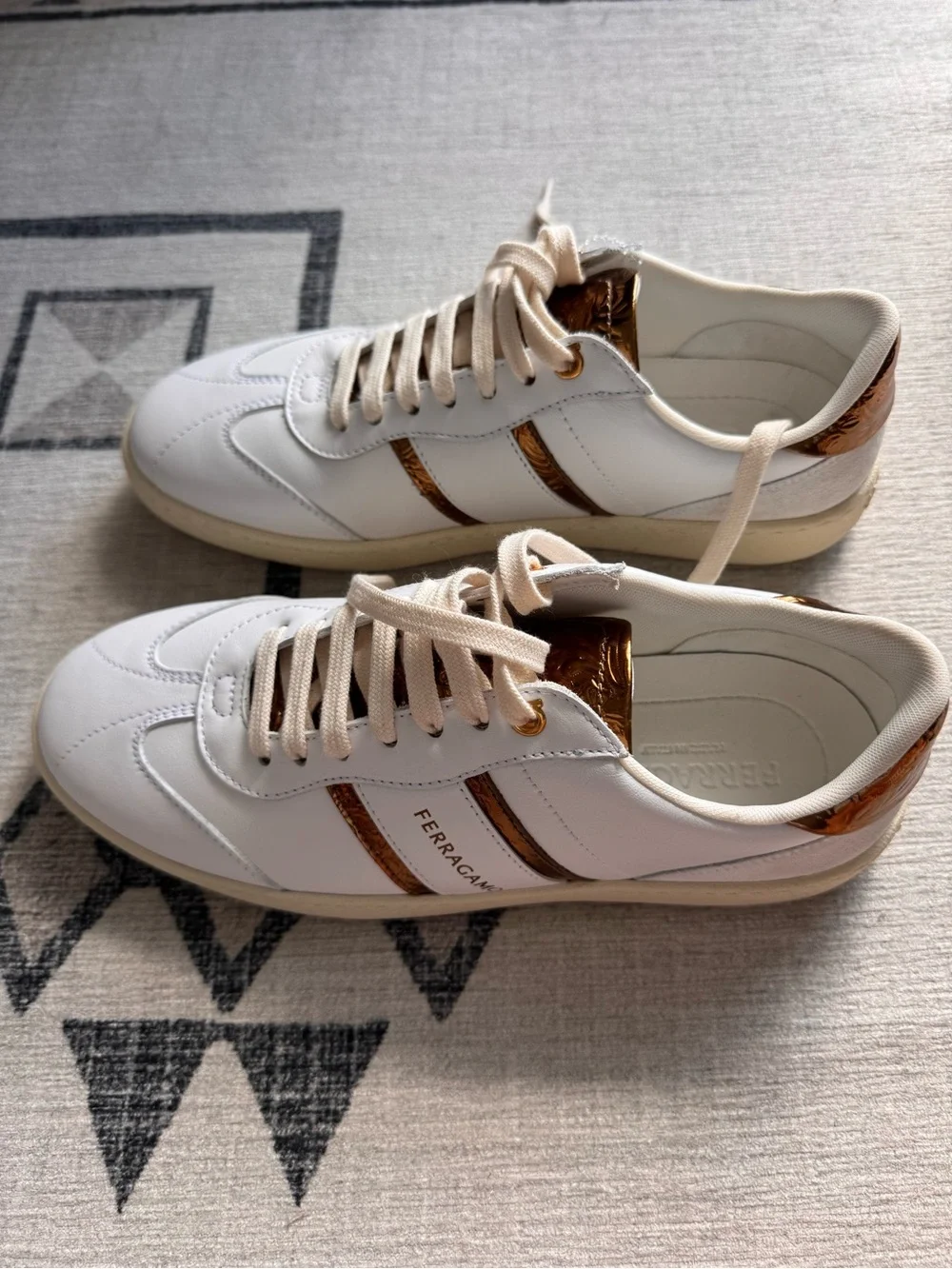 Salvatore Ferragamo Achille 2 White Gold Leather Sneakers Size 6 M NEW